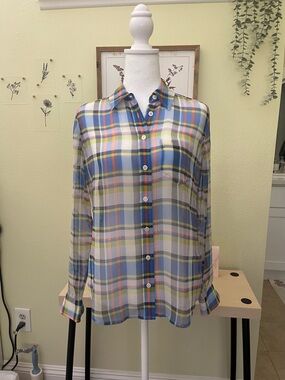 Equipment Femme 100% Silk Lightweight Plaid Button-Down Shirt Spring Summer